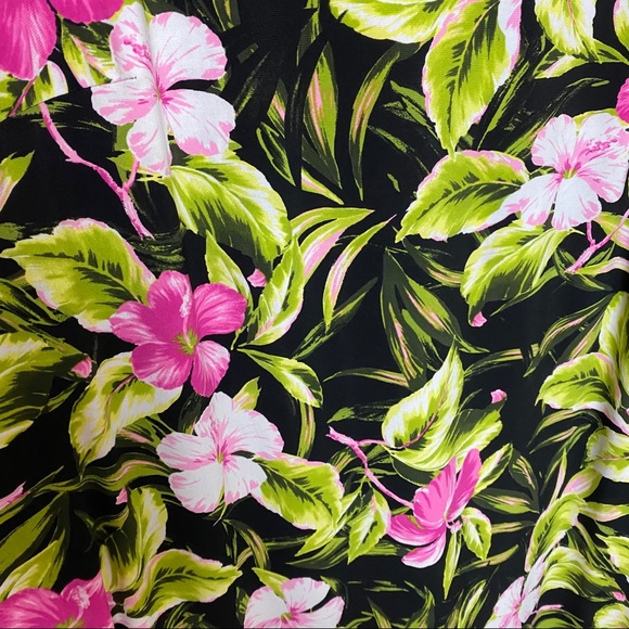 Kasper | Black Pink Green Hibiscus Dress - Picture 6 of 10